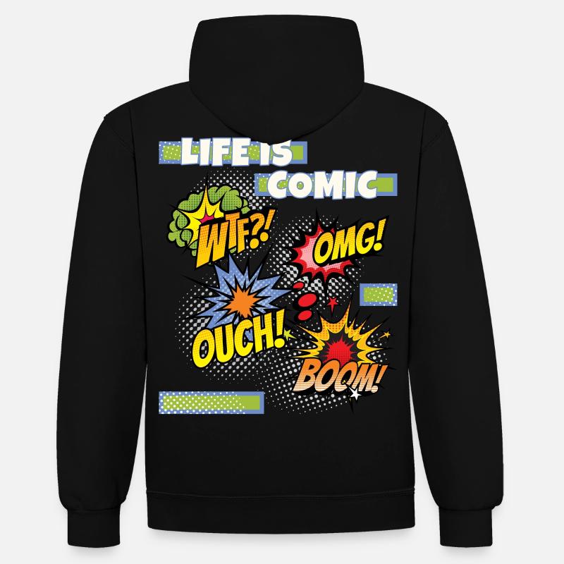 Comic, Comic-Strips, lustiger Spruch Comicstyle - Kontrast-Hoodie - Schwarz/Grau meliert