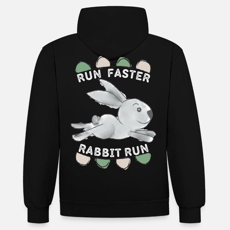 Run-Faster-Rabbit-Run, Lapin doux, Dicton drôle - Sweat à capuche contrasté - noir/gris chiné
