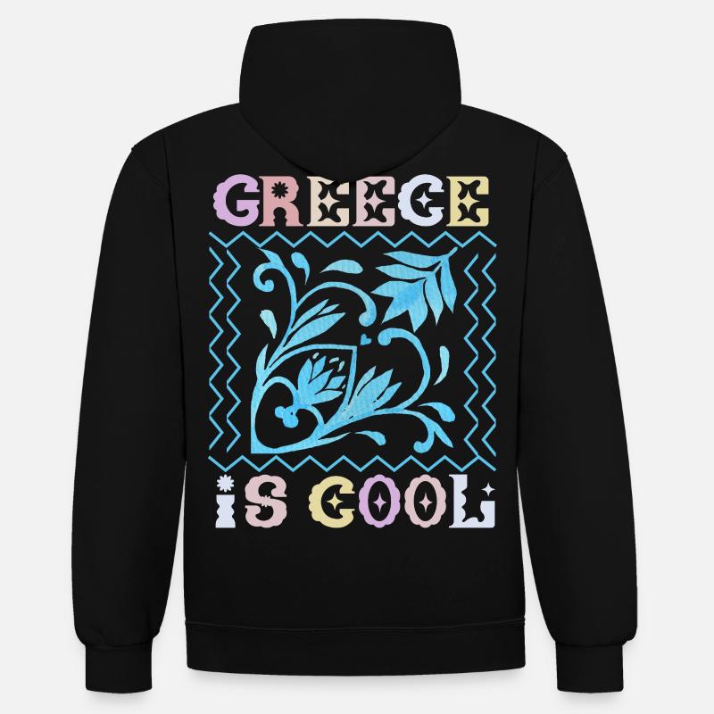 Grèce, disant, Grèce-Est-Cool, ornement - Sweat à capuche contrasté - noir/gris chiné