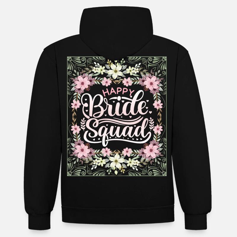 Happy-Bride-Squad, Team Bride, Dicton, Calligraphie - Sweat à capuche contrasté - noir/gris chiné