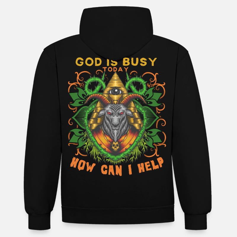 Baphomet, divinité occulte, Illuminati - Sweat à capuche contrasté - noir/gris chiné