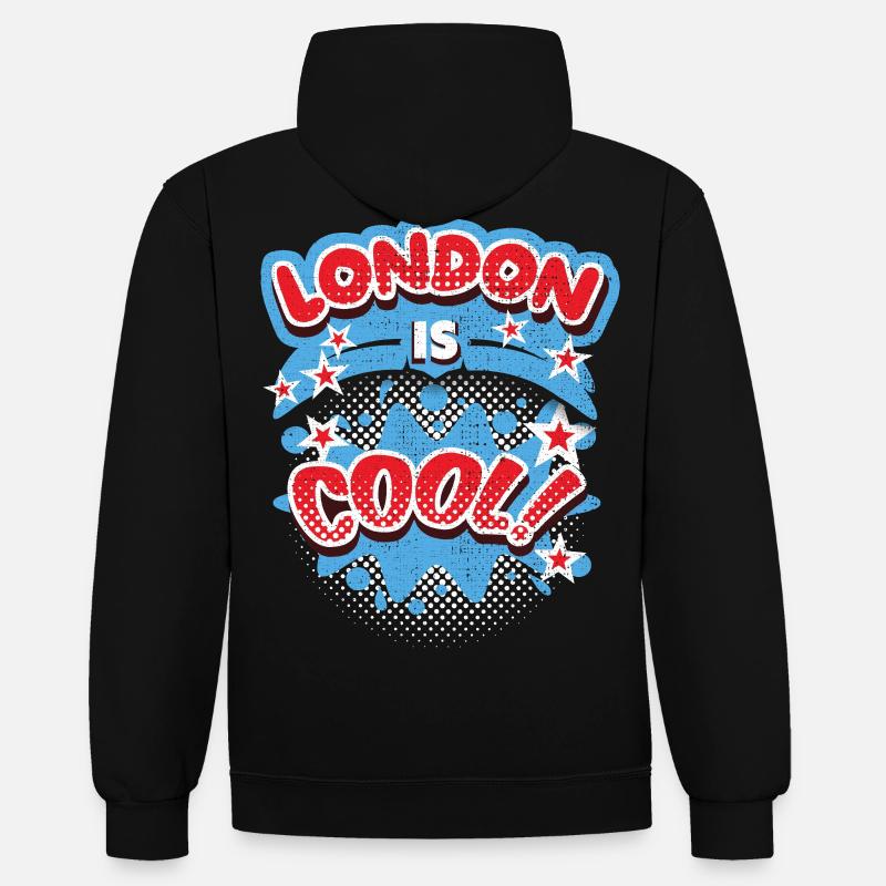 Londres Angleterre, Royaume-Uni Dire Londres-cool - Sweat à capuche contrasté - noir/gris chiné