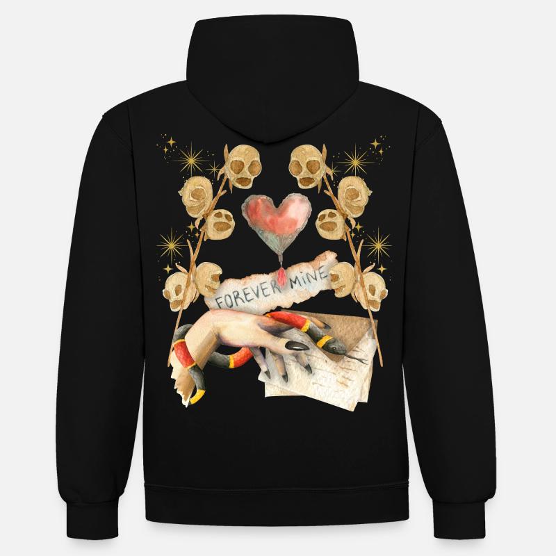 Gothique Crâne Gothique-Saint-Valentin, Saint-Valentin - Sweat à capuche contrasté - noir/gris chiné