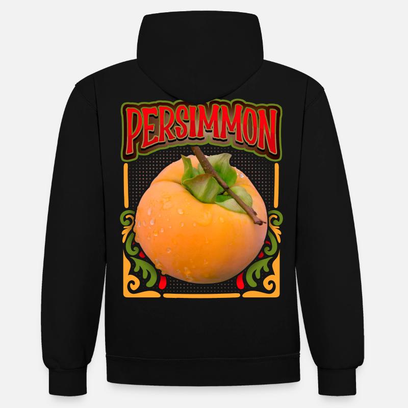 Kaki, fruit du kaki, illustration - Sweat à capuche contrasté - noir/gris chiné