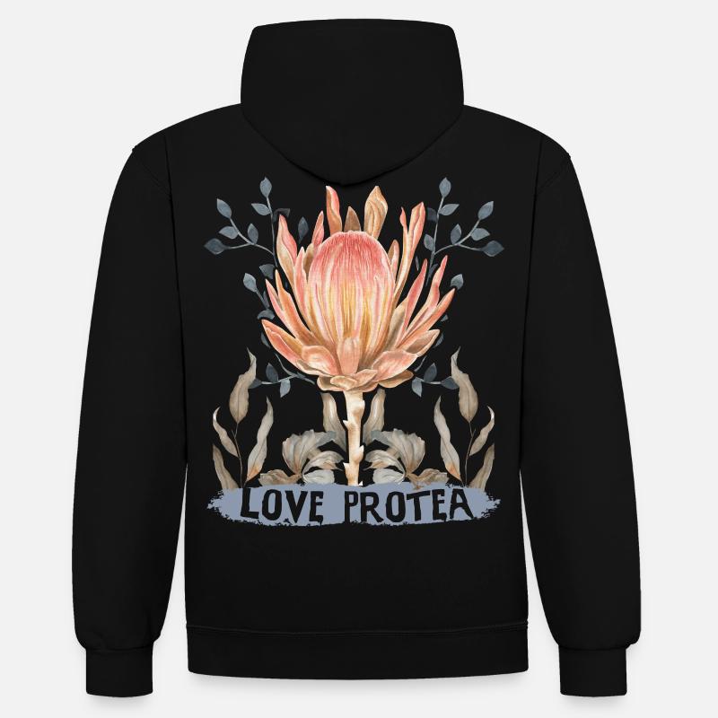 Protea-Flower, Love Protea Dicton botanique - Sweat à capuche contrasté - noir/gris chiné