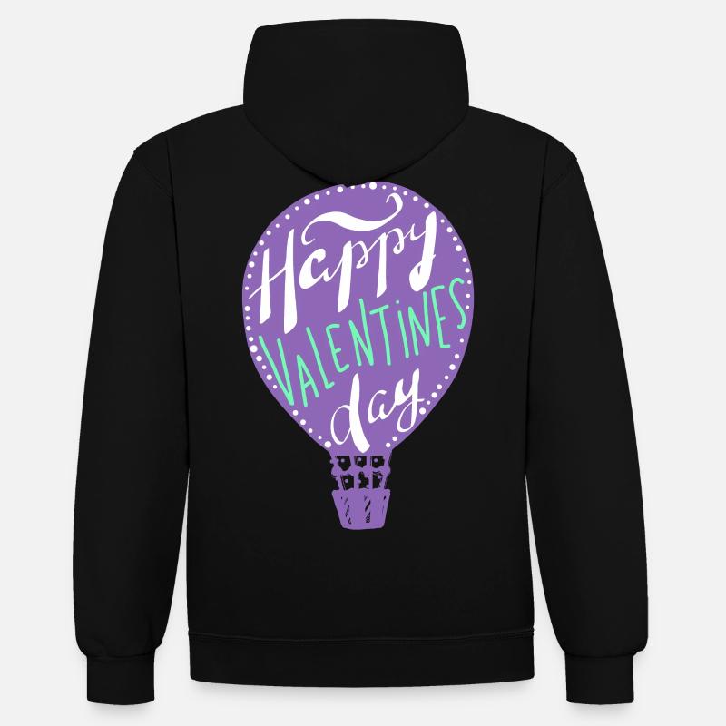 Joyeuse Saint-Valentin, montgolfière, dire - Sweat à capuche contrasté - noir/gris chiné