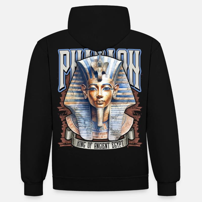 Pharaon égyptien, Tut-Ench-Amon, égyptien - Sweat à capuche contrasté - noir/gris chiné