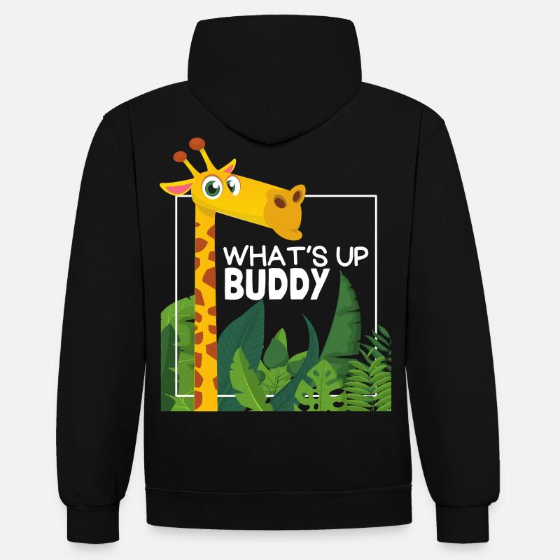 Lustige Giraffe, Comic Stil, Spruch - Kontrast-Hoodie - Schwarz/Grau meliert