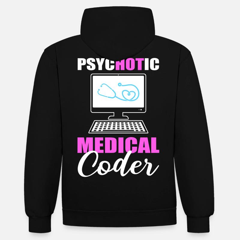 Codeur médical psychotique Codage médical - Sweat à capuche contrasté - noir/gris chiné