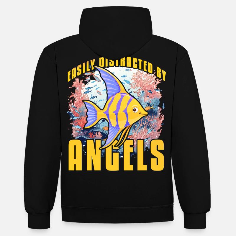 Facilement distrait par les anges - Sweat à capuche contrasté - noir/gris chiné