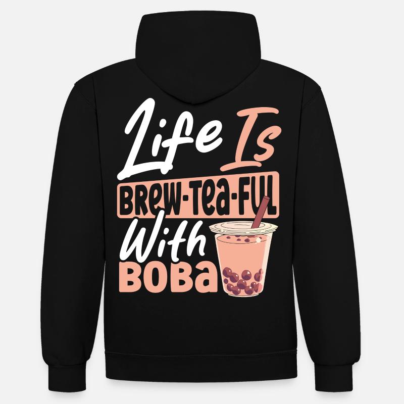 Chai Tee Tee-Latte Tapioka-Perlen - Kontrast-Hoodie - Schwarz/Grau meliert