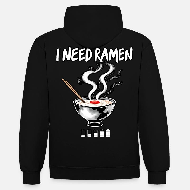 J’ai besoin de Ramen - Sweat à capuche contrasté - noir/gris chiné