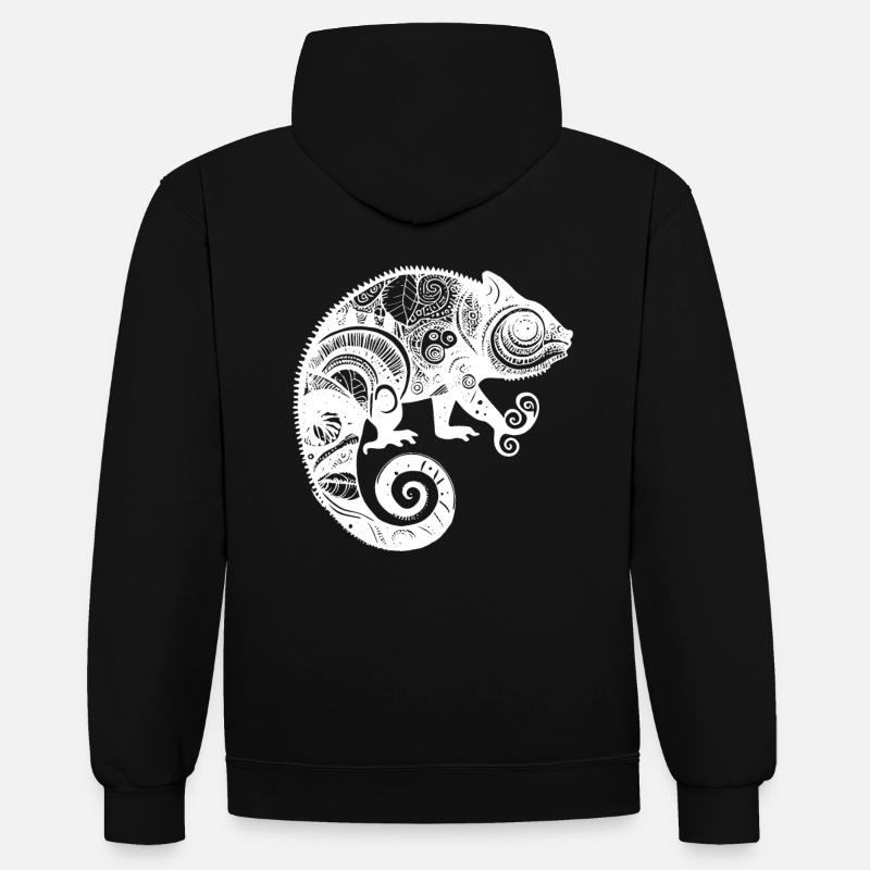 Caméléon aux motifs aztèques boho - Sweat à capuche contrasté - noir/gris chiné