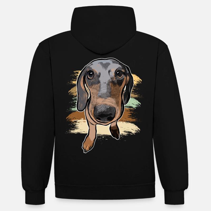 teckel - Sweat à capuche contrasté - noir/gris chiné