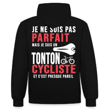 tonton cycliste humour vélo velo vélos velos - Sweat à capuche contrasté - noir/gris chiné - Dos - Anna (173cm)