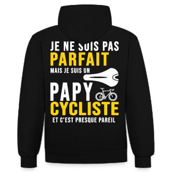 papy cycliste humour vélo velo vélos velos - Sweat à capuche contrasté - noir/gris chiné - Dos - Anna (173cm)