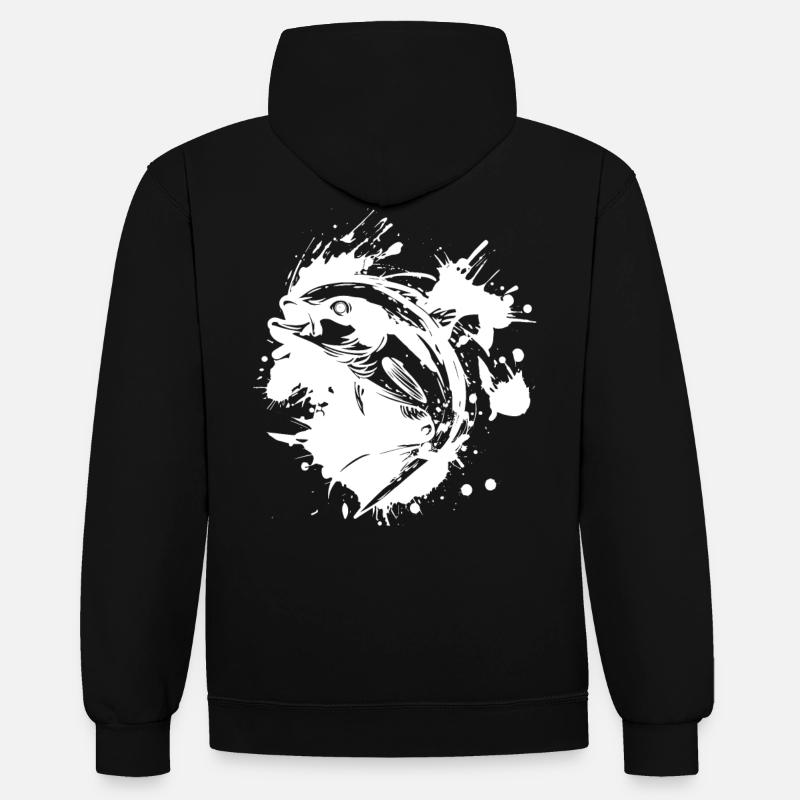 Pêche - Sweat à capuche contrasté - noir/gris chiné