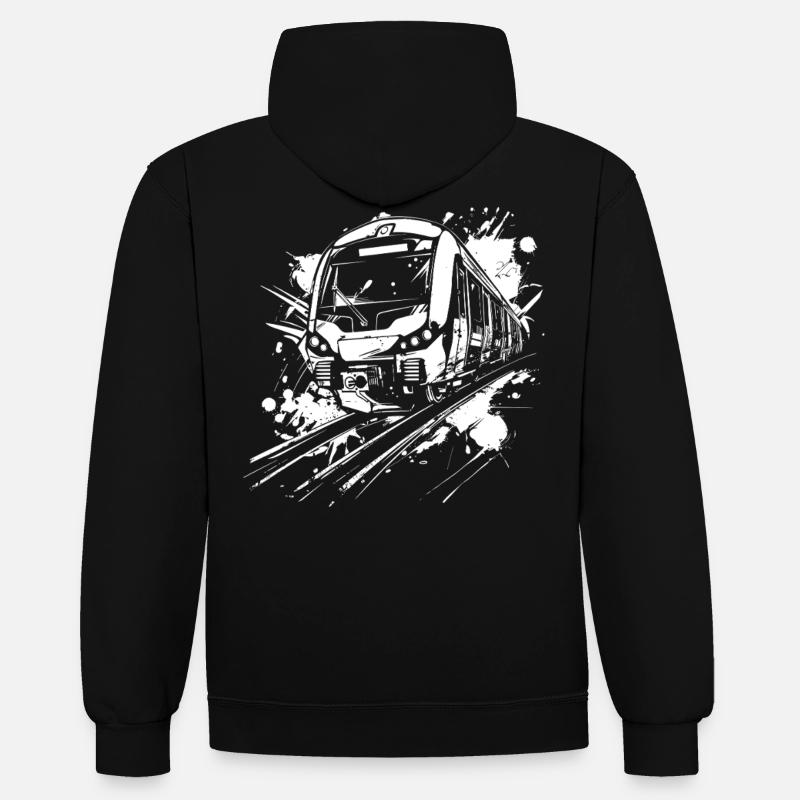 Chemin de fer - Sweat à capuche contrasté - noir/gris chiné