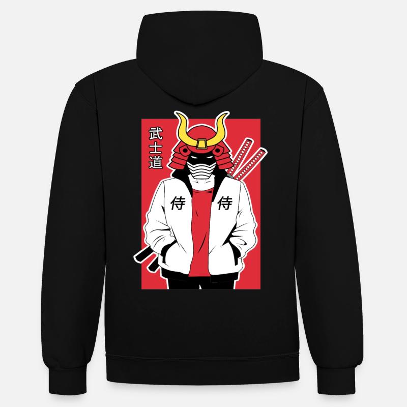 Samurai Warrior Anime - Sweat à capuche contrasté - noir/gris chiné
