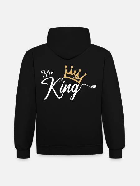 Her King King Queen Pärchenoutfit - Kontrast-Hoodie - Schwarz/Grau meliert