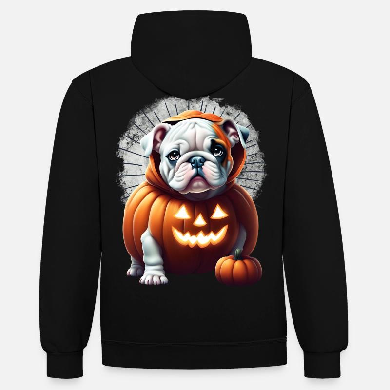 Bouledogue Halloween chien CHIENS - Sweat à capuche contrasté - noir/gris chiné