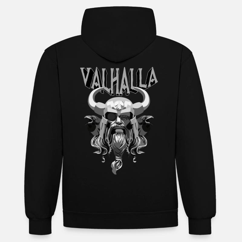 Cadeau Vikings Valhalla Odin - Sweat à capuche contrasté - noir/gris chiné