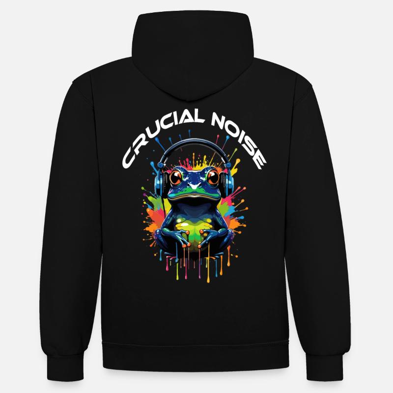 GRENOUILLE DE BRUIT CRUCIALE - Sweat à capuche contrasté - noir/gris chiné