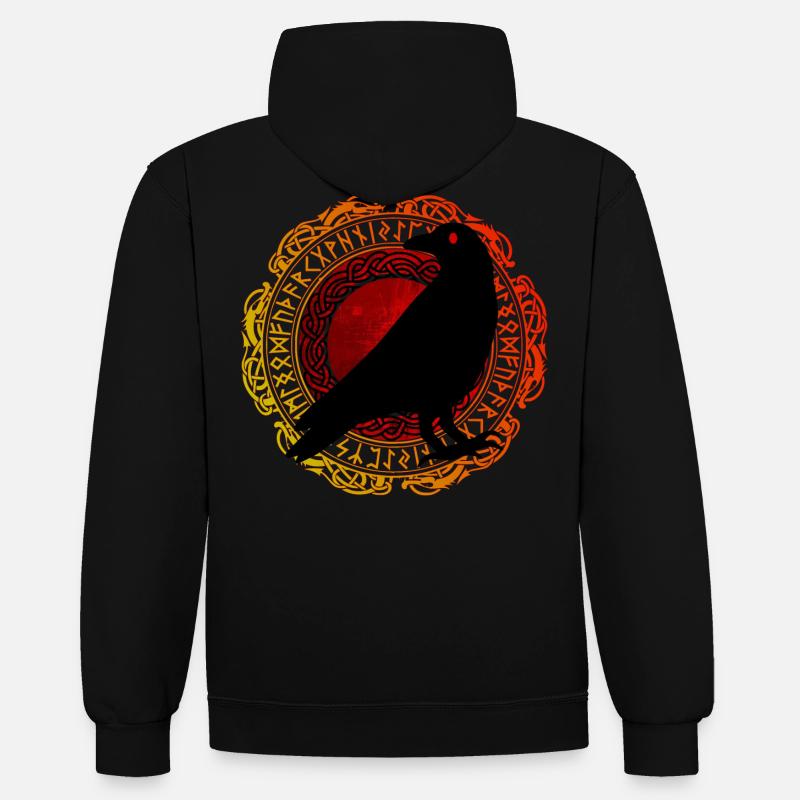 Runes vikings Raven Edda - Sweat à capuche contrasté - noir/gris chiné
