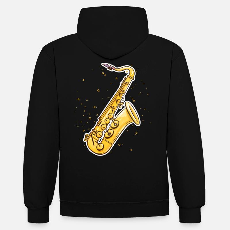 Graphisme pour saxophone - Sweat à capuche contrasté - noir/gris chiné