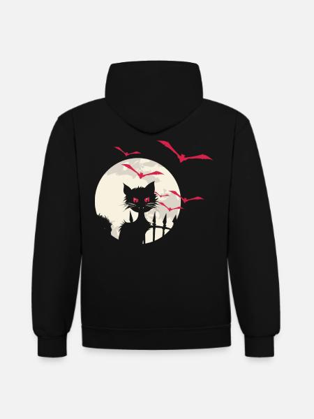 Halloween Kitty Full Moon Bats - Kontrast-Hoodie - Schwarz/Grau meliert