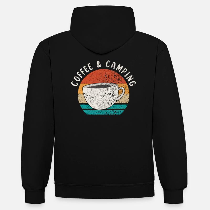 Camping et café - Sweat à capuche contrasté - noir/gris chiné