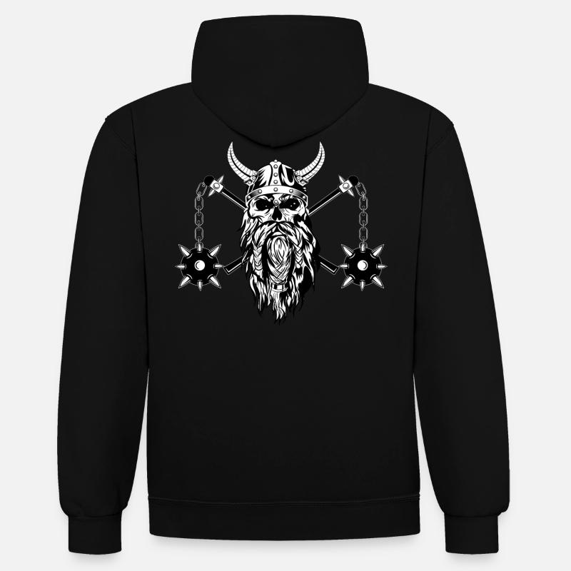 Vikings avec étoile du matin - Sweat à capuche contrasté - noir/gris chiné