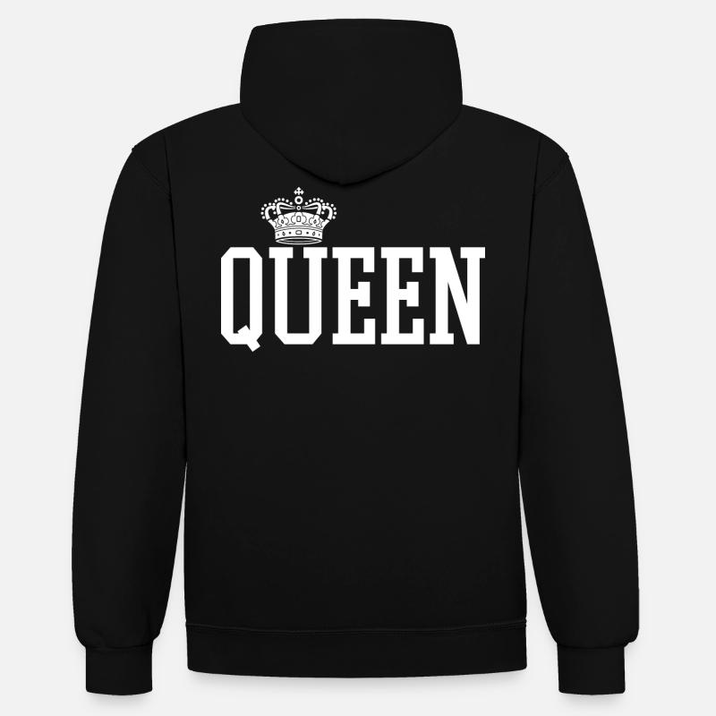 King - Queen Geschenk Geschenkidee - Kontrast-Hoodie - Schwarz/Grau meliert