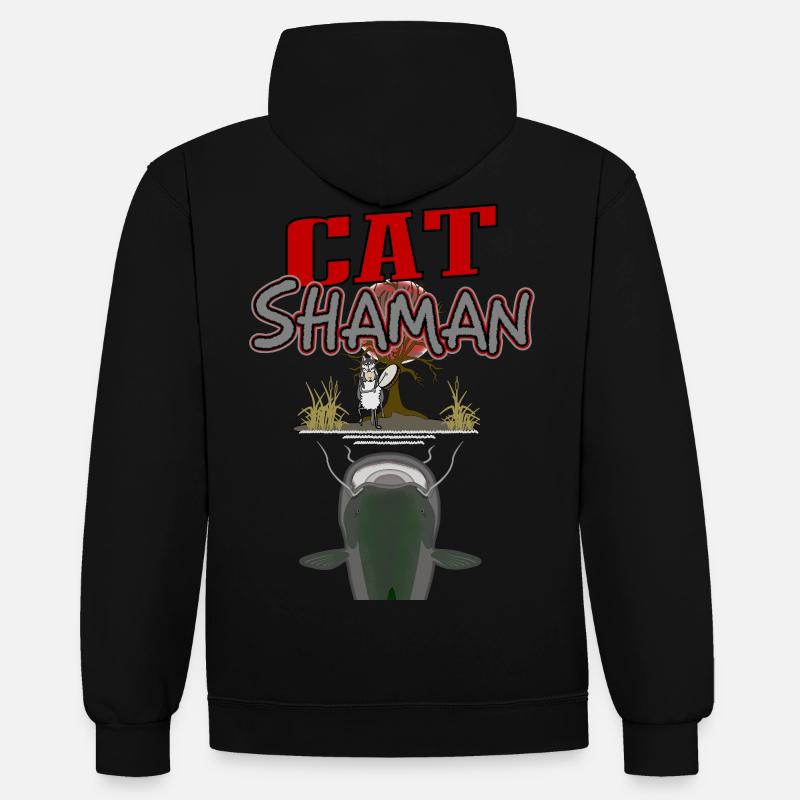 Chaman de poisson-chat - Sweat à capuche contrasté - noir/gris chiné