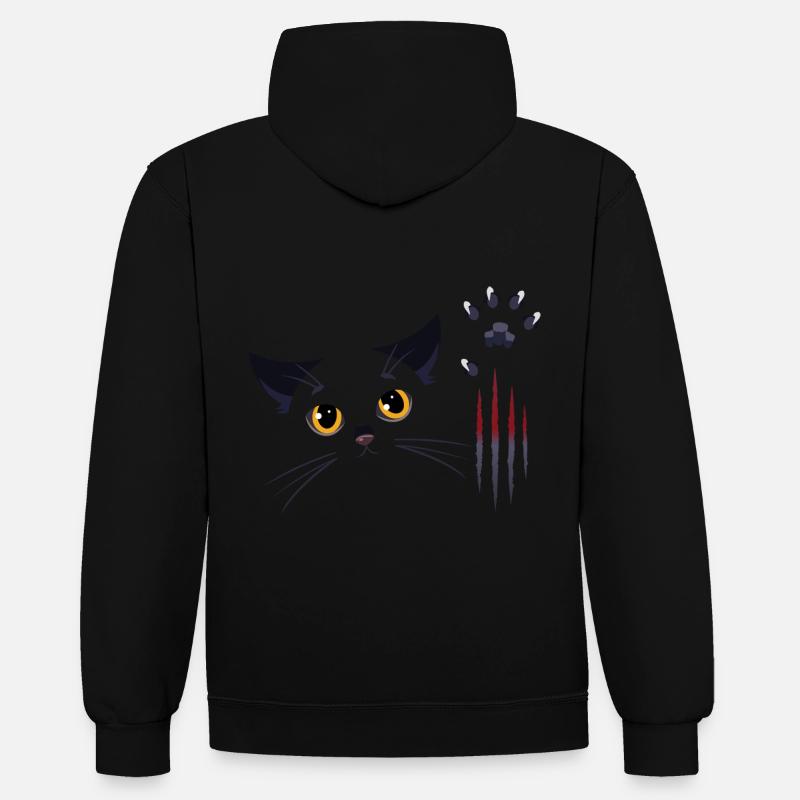Chat noir - Sweat à capuche contrasté - noir/gris chiné