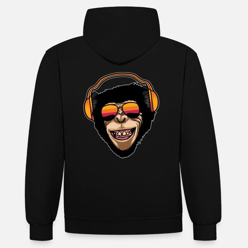 Cadeau de singe cool - Sweat à capuche contrasté - noir/gris chiné