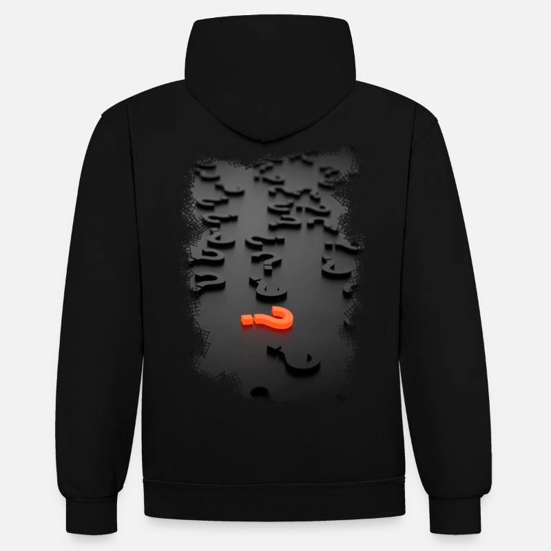 3D Design Fragezeichen Effekt - Kontrast-Hoodie - Schwarz/Grau meliert