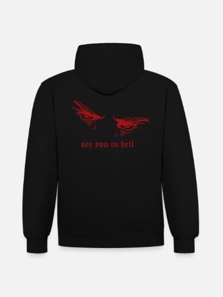 See you in hell - Kontrast-Hoodie - Schwarz/Grau meliert