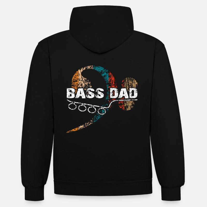 Papa joue de la basse - Sweat à capuche contrasté - noir/gris chiné