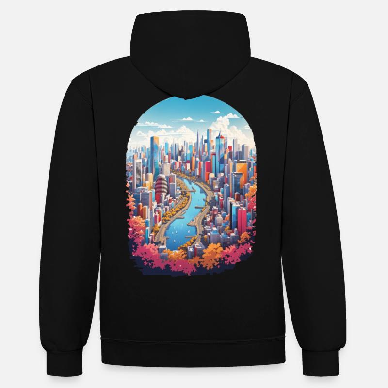 Paysage urbain - Sweat à capuche contrasté - noir/gris chiné