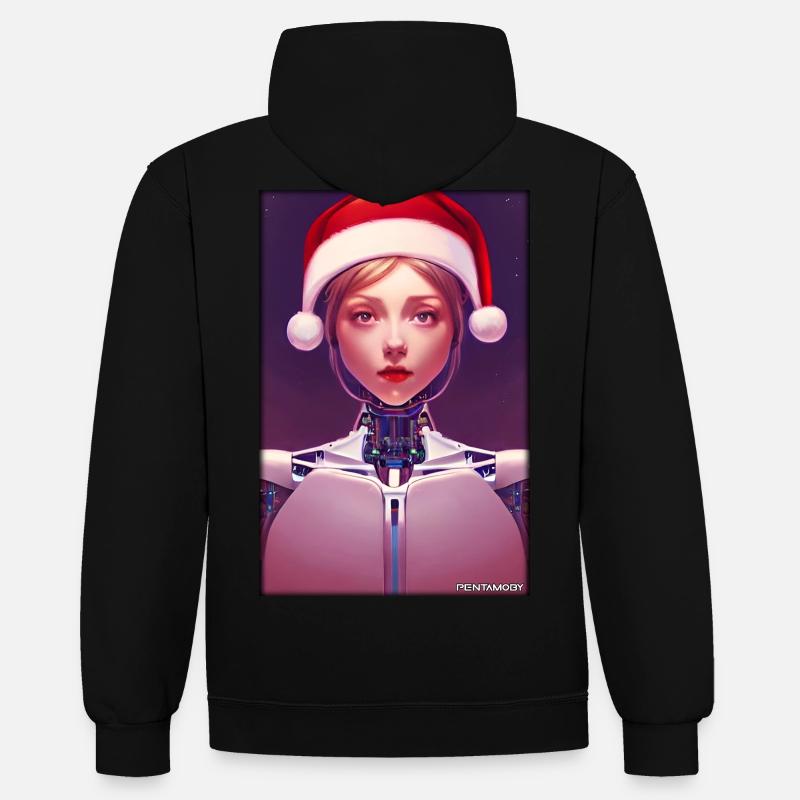 Robots Noël Future Technology Science - Sweat à capuche contrasté - noir/gris chiné