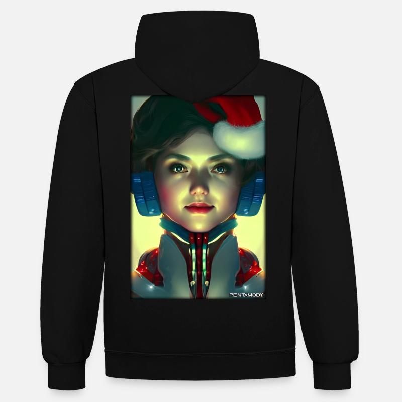 Robots Noël Future Technology Science - Sweat à capuche contrasté - noir/gris chiné