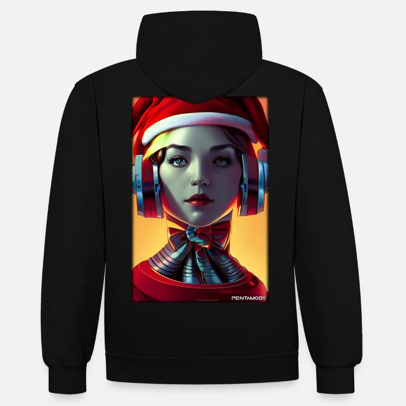 Robots Noël Future Technology Science - Sweat à capuche contrasté - noir/gris chiné