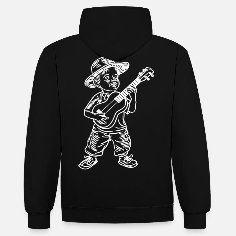 Ukulélé garçon dessin - Sweat à capuche contrasté - noir/gris chiné