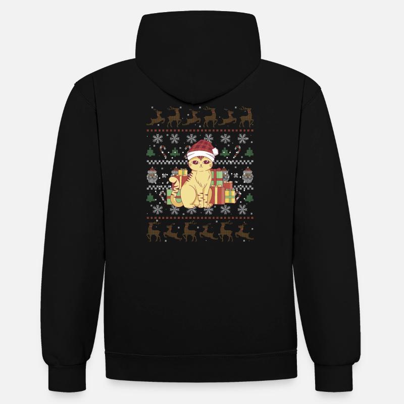 Mignon chat de Noël - Sweat à capuche contrasté - noir/gris chiné