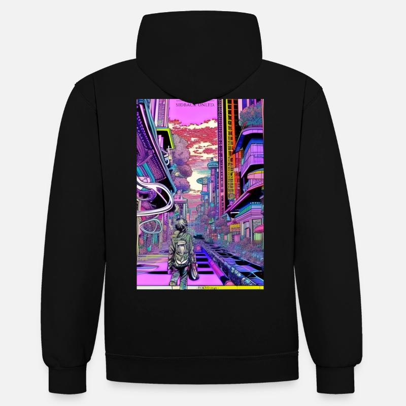 sidback unltd - Neo Tokyo 2245 - Sweat à capuche contrasté - noir/gris chiné