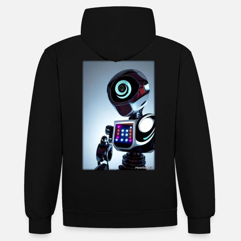 Roboter Zukunft Technik Wissenschaft Android - Kontrast-Hoodie - Schwarz/Grau meliert