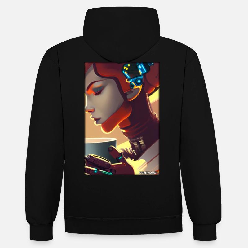 Robot Coffee Future Science Machine - Sweat à capuche contrasté - noir/gris chiné