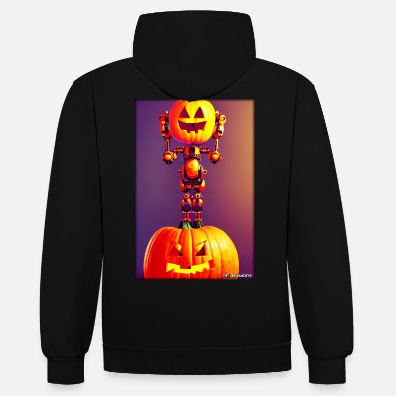 Robots Halloween Future Technology Science - Sweat à capuche contrasté - noir/gris chiné