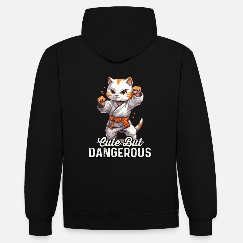 Chat mignon mais dangereux - Sweat à capuche contrasté - noir/gris chiné